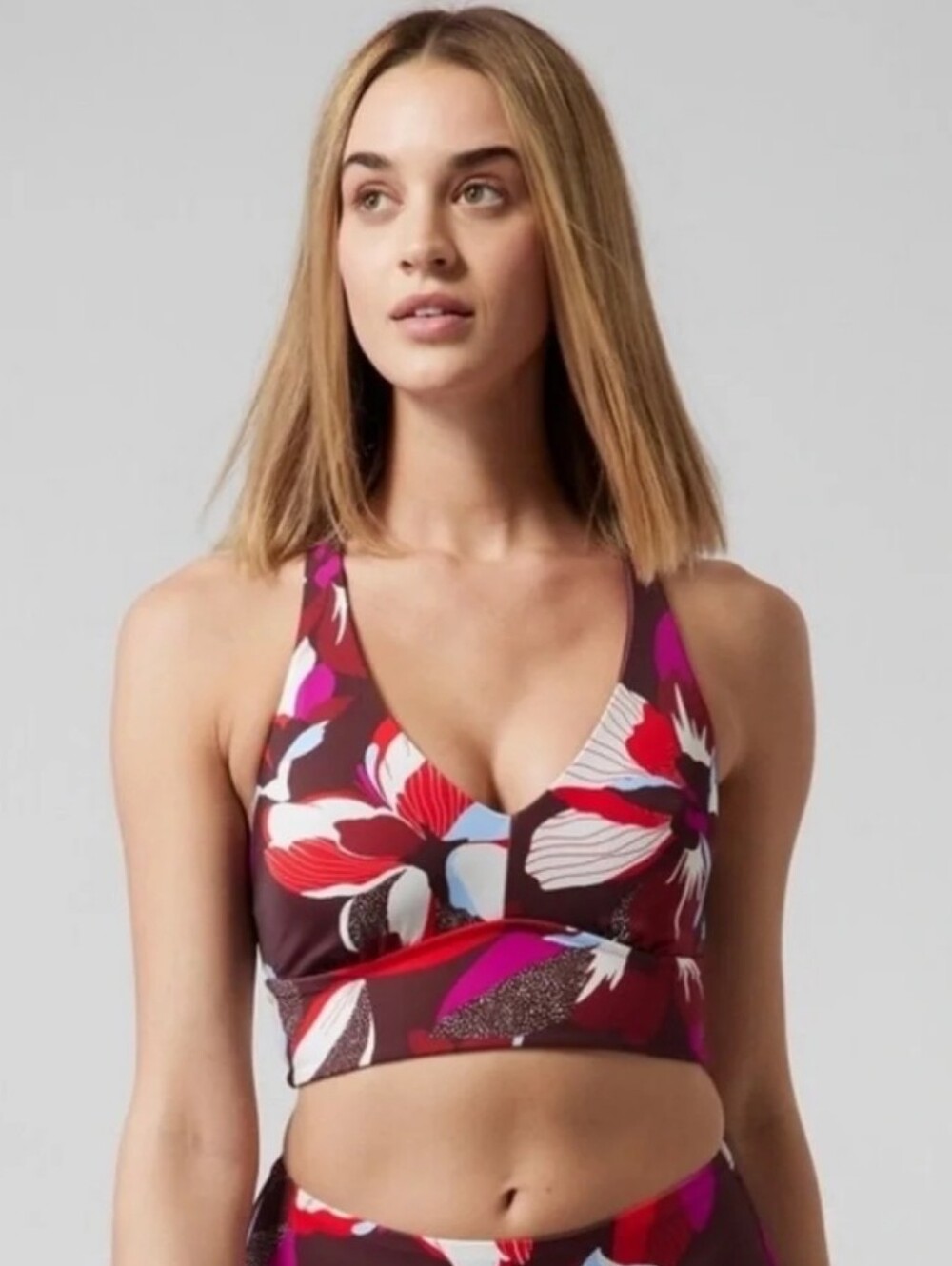 Athleta Plunge Bikini Top D-DD In Hero Bloom Decadent Chocolate Size S